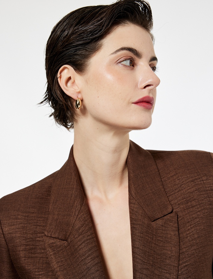  Cep Detaylı Düğmeli Uzun Kollu Kruvaze Yaka Blazer Ceket