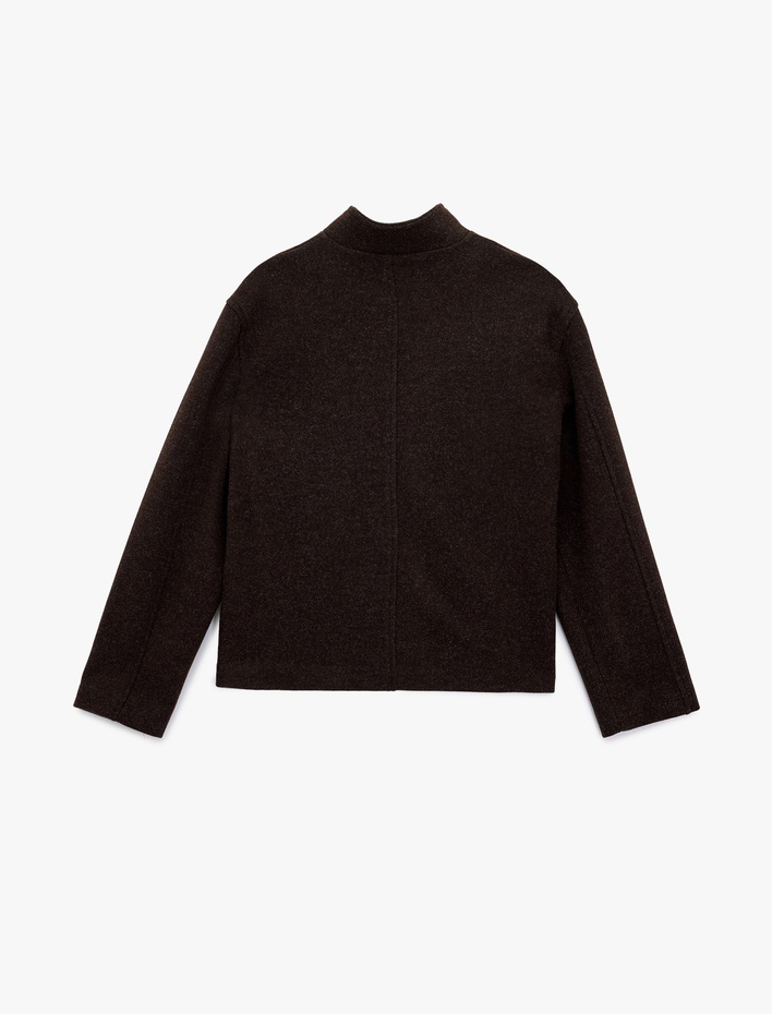  Regular Fit Uzun Kollu Fermuarlı Dik Yaka Kaşe Ceket