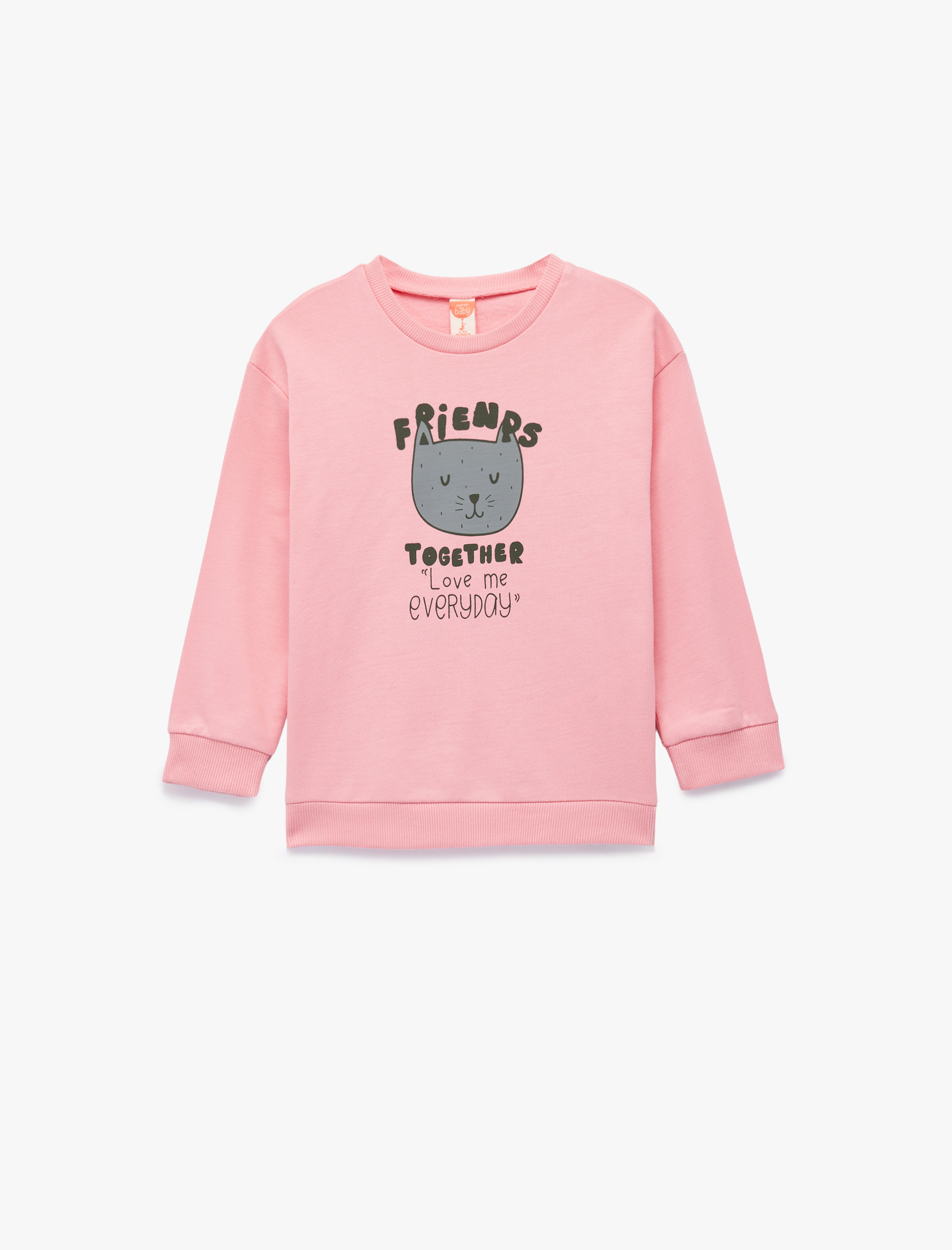  Kız Bebek Pamuklu Uzun Kollu Bisiklet Yaka Baskılı Sweatshirt