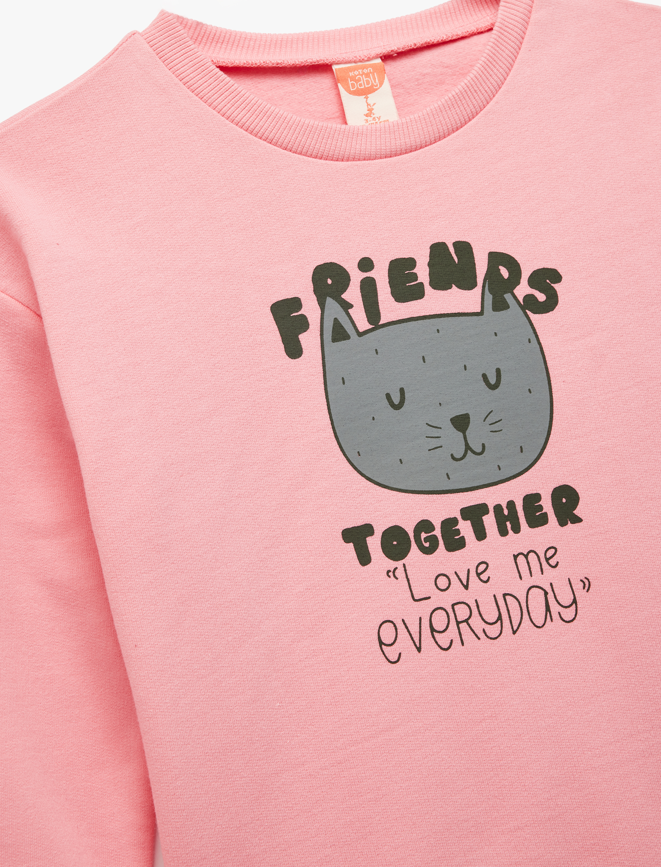  Kız Bebek Pamuklu Uzun Kollu Bisiklet Yaka Baskılı Sweatshirt