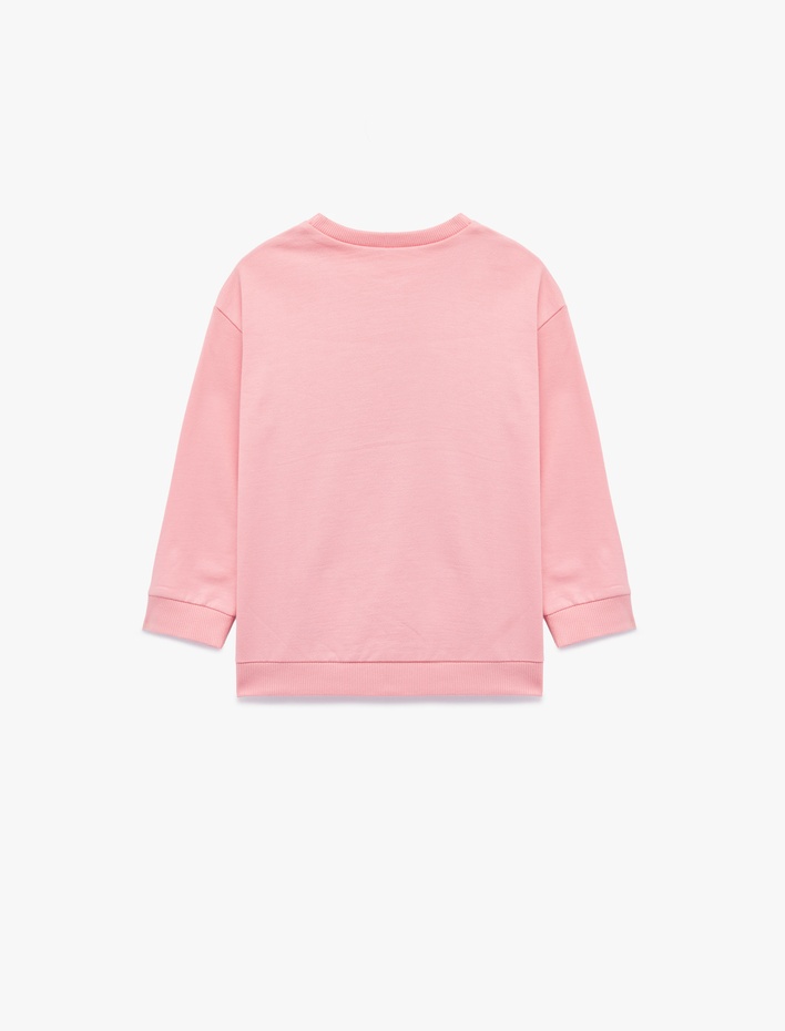 Kız Bebek Pamuklu Uzun Kollu Bisiklet Yaka Baskılı Sweatshirt