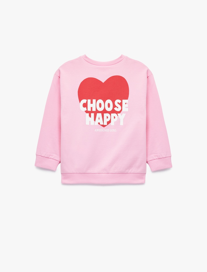 Kız Bebek Uzun Kollu Bisiklet Yaka Kalp Baskılı Pamuklu Sweatshirt