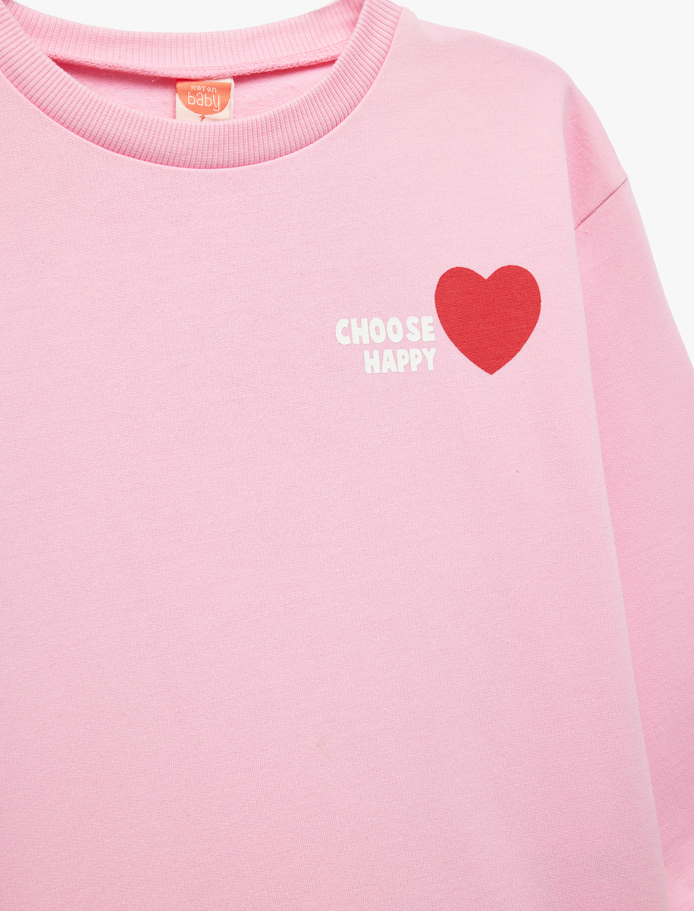  Kız Bebek Uzun Kollu Bisiklet Yaka Kalp Baskılı Pamuklu Sweatshirt