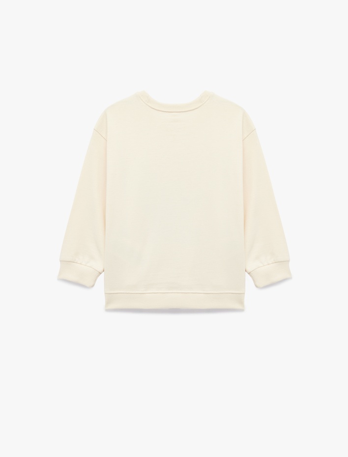 Kız Bebek Pamuklu Uzun Kollu Bisiklet Yaka Çiçek Baskılı Sweatshirt