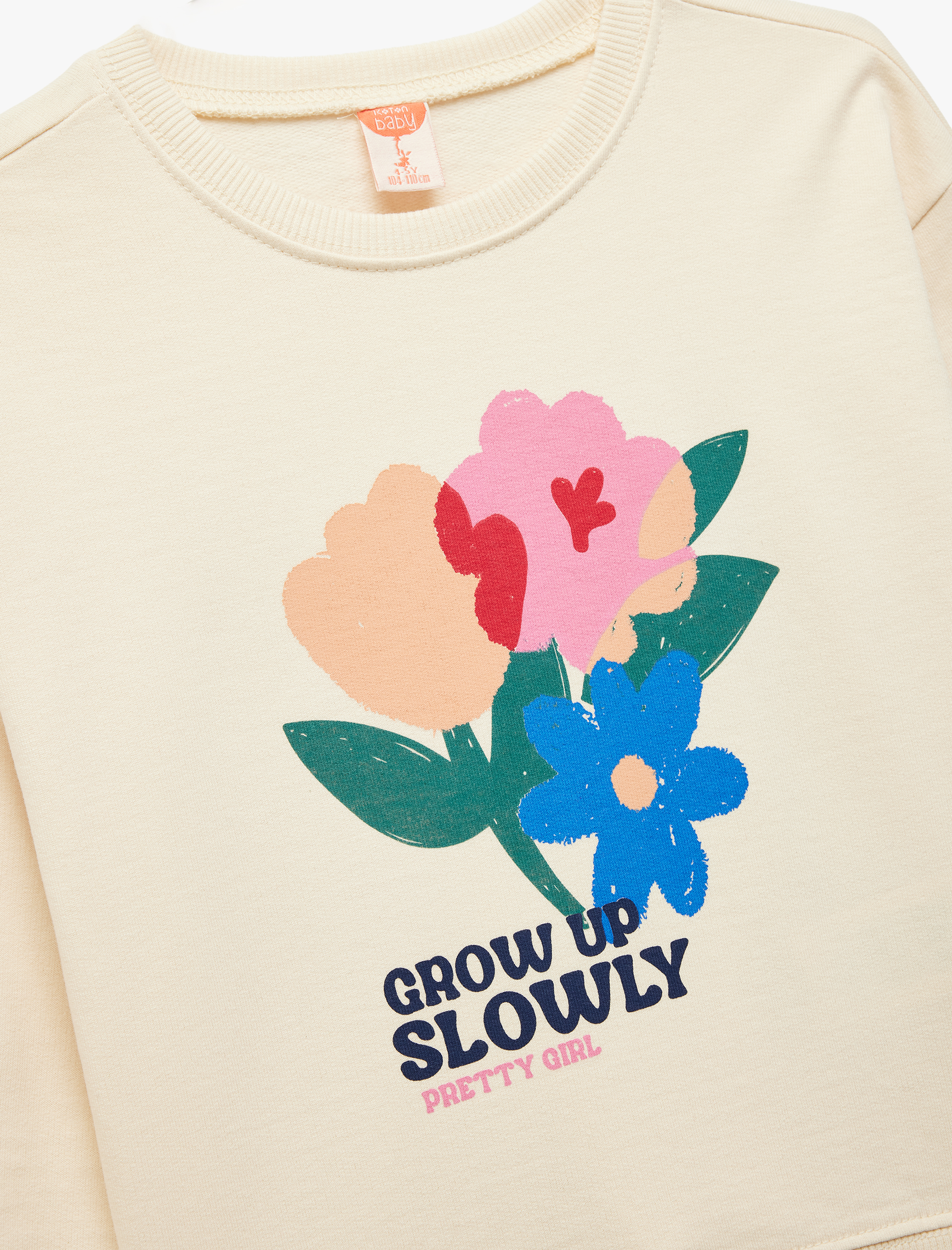  Kız Bebek Pamuklu Uzun Kollu Bisiklet Yaka Çiçek Baskılı Sweatshirt