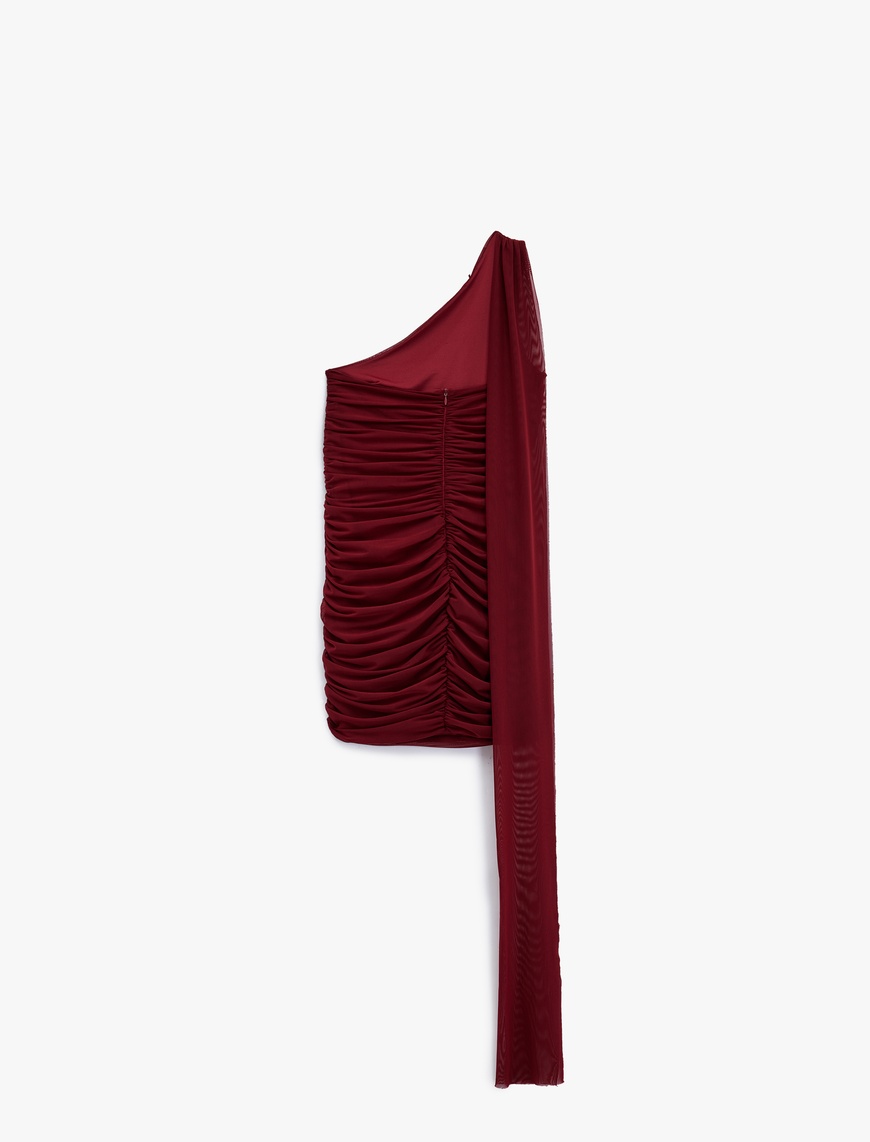   Tek Omuz Drapeli Kolsuz Bodycon Mini Elbise