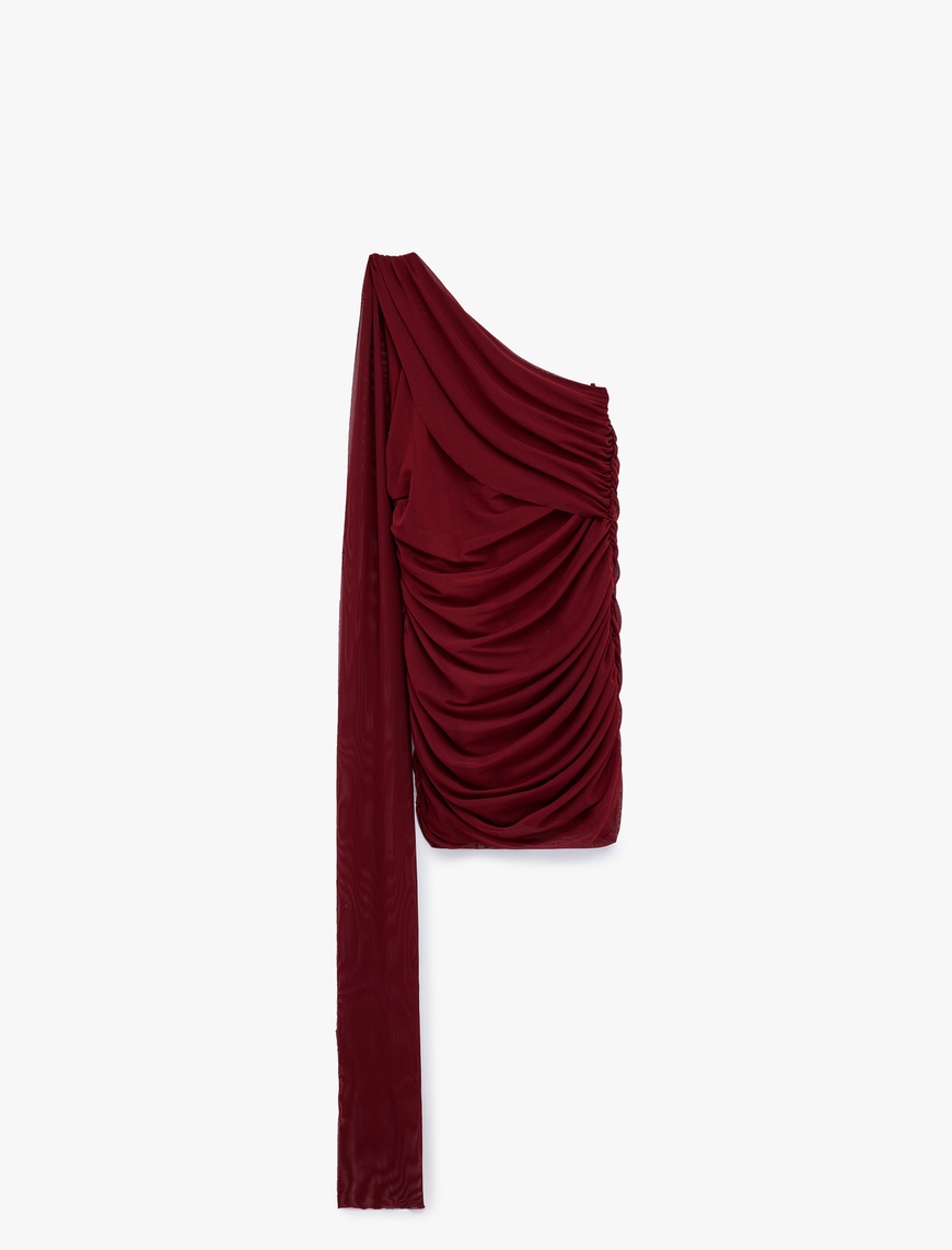   Tek Omuz Drapeli Kolsuz Bodycon Mini Elbise