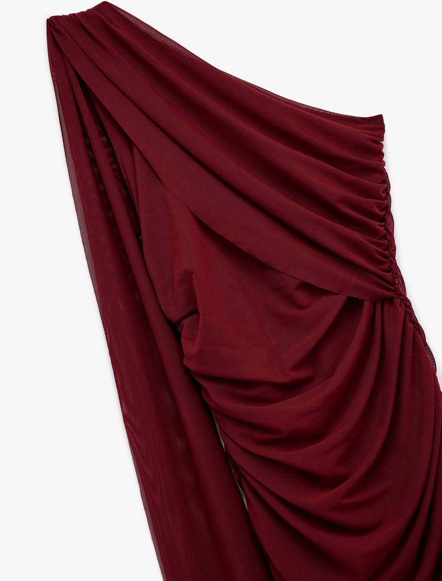   Tek Omuz Drapeli Kolsuz Bodycon Mini Elbise