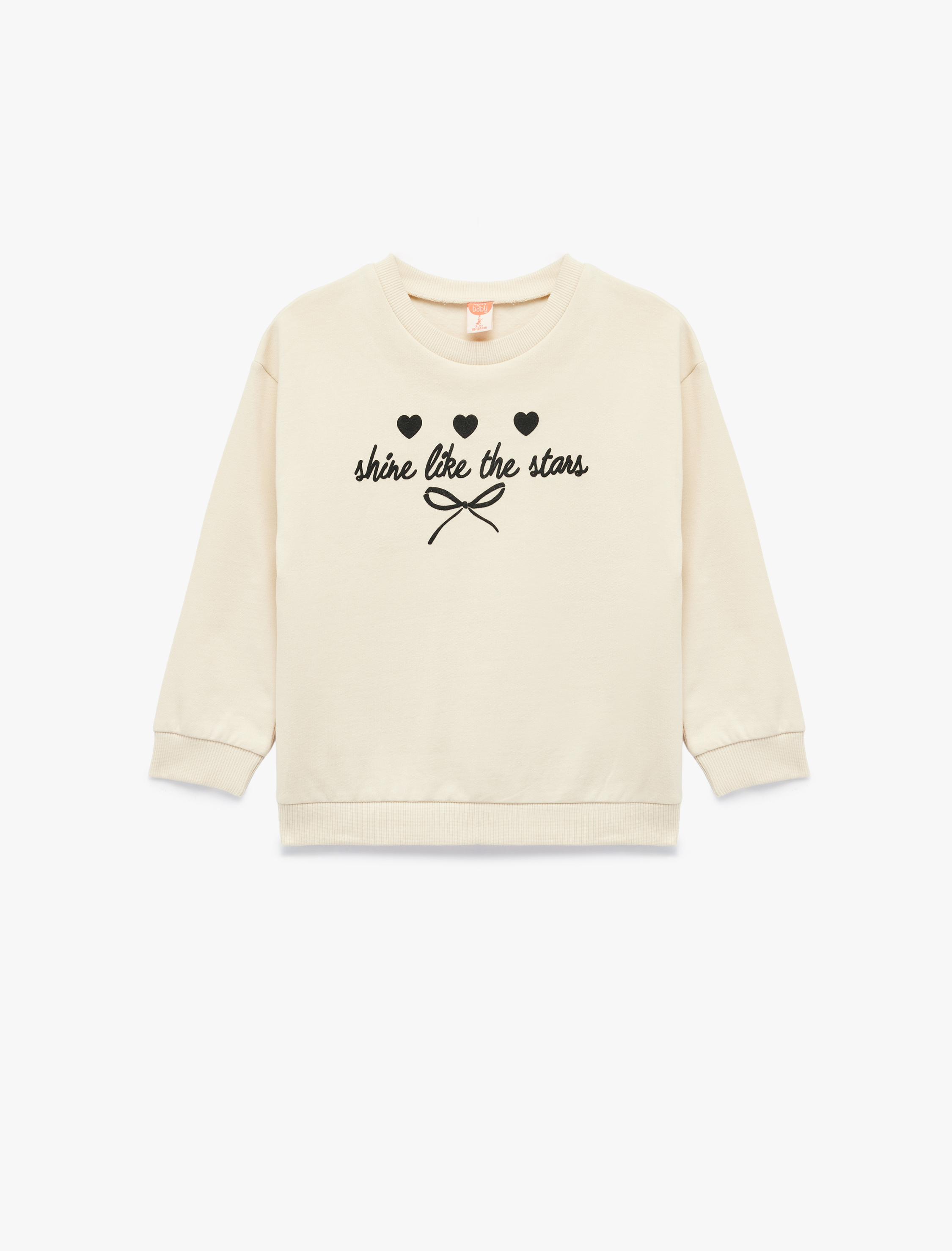 Kız Bebek Uzun Kollu Bisiklet Yaka Pamuklu Baskılı Sweatshirt