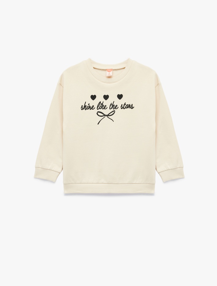 Kız Bebek Uzun Kollu Bisiklet Yaka Pamuklu Baskılı Sweatshirt
