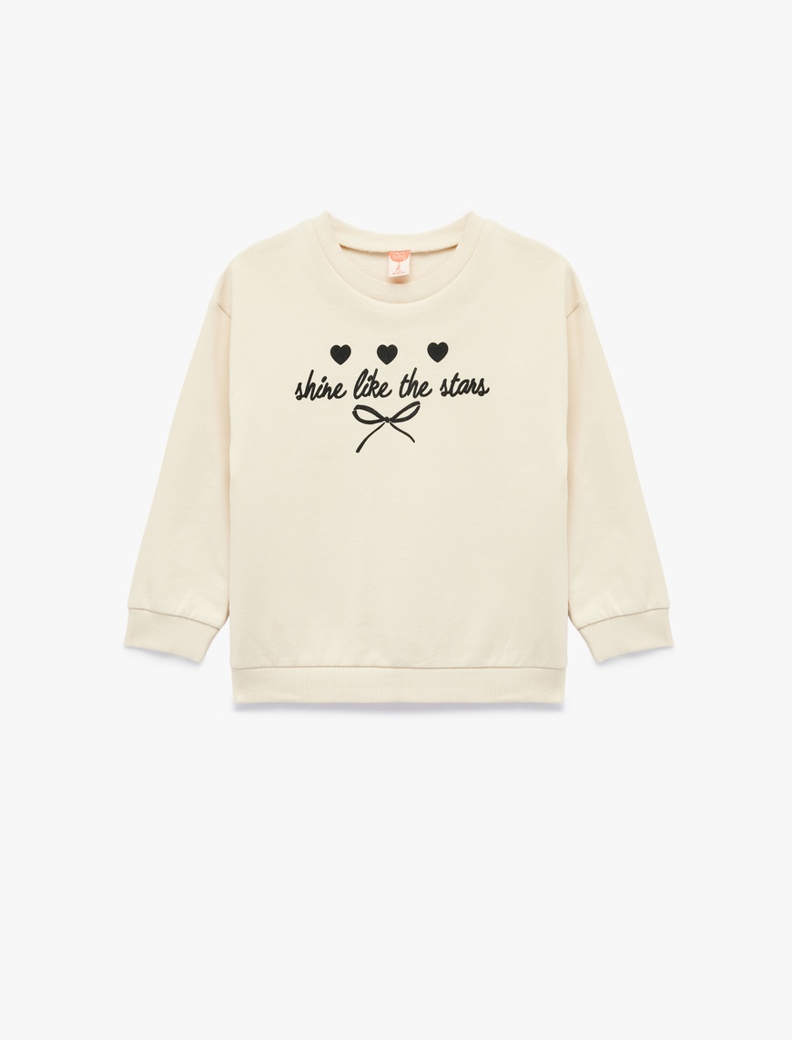 Koton Kız Bebek Uzun Kollu Bisiklet Yaka Pamuklu Baskılı Şardonlu Sweatshirt