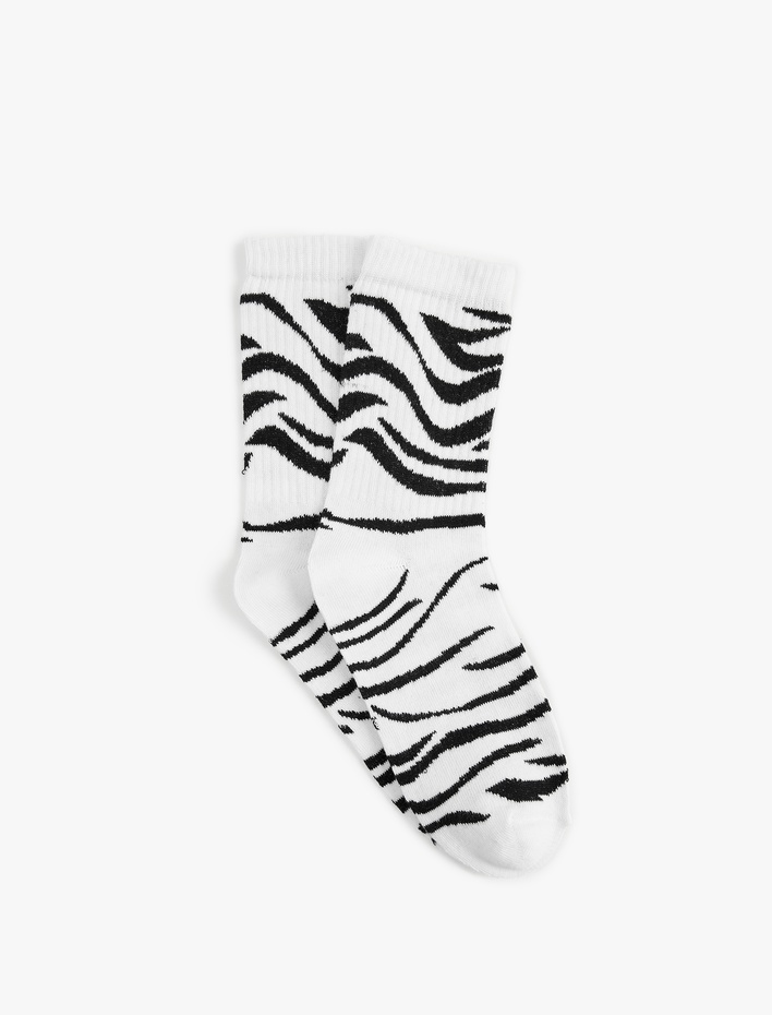 Kadın Pamuklu Zebra Desenli Tenis Çorabı