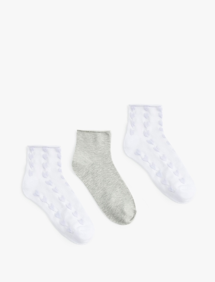 Kadın Pamuklu Kalpli 3'lü Patik Çorap Seti