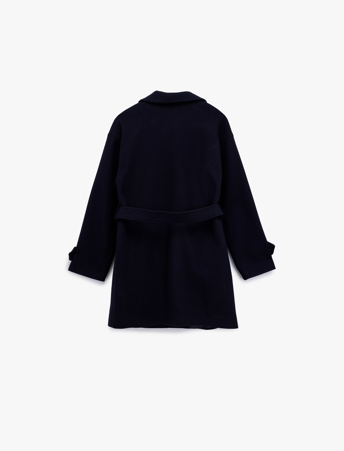  Cepli Kruvaze Uzun Kollu Kemerli Kaşe Kaban