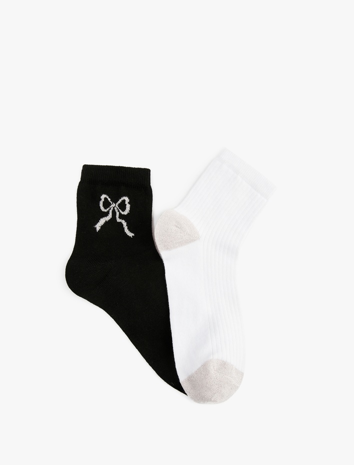 Kadın Pamuklu Fiyonk Baskılı 2'li Soket Çorap Seti