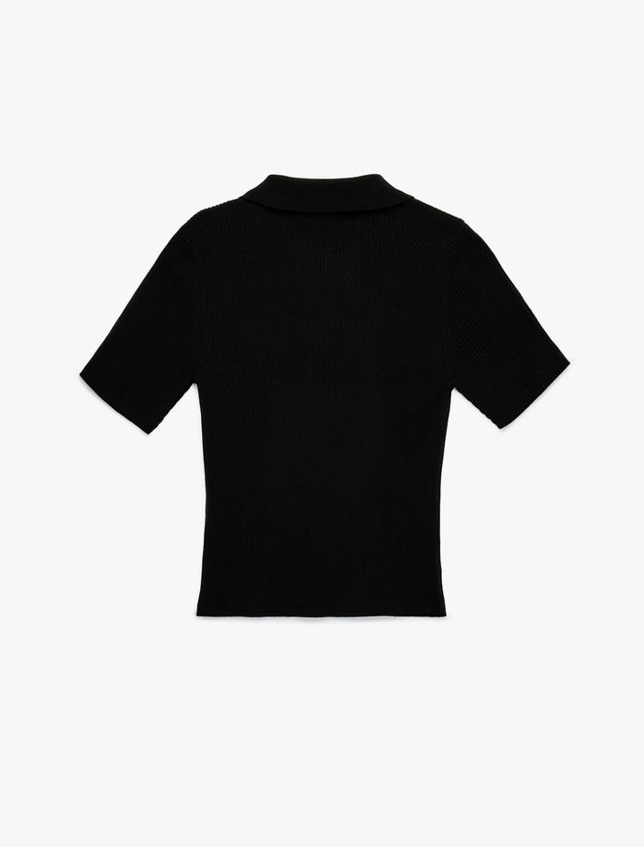  Regular Fit Yarım Düğmeli Kısa Kollu Polo Yaka Triko Kazak