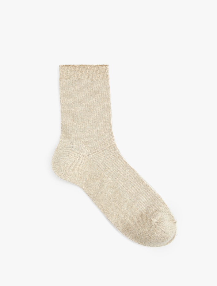 Kadın Dokulu Parlak Detaylı Pamuklu Soket Çorap