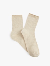 Dokulu Parlak Detaylı Pamuklu Soket Çorap