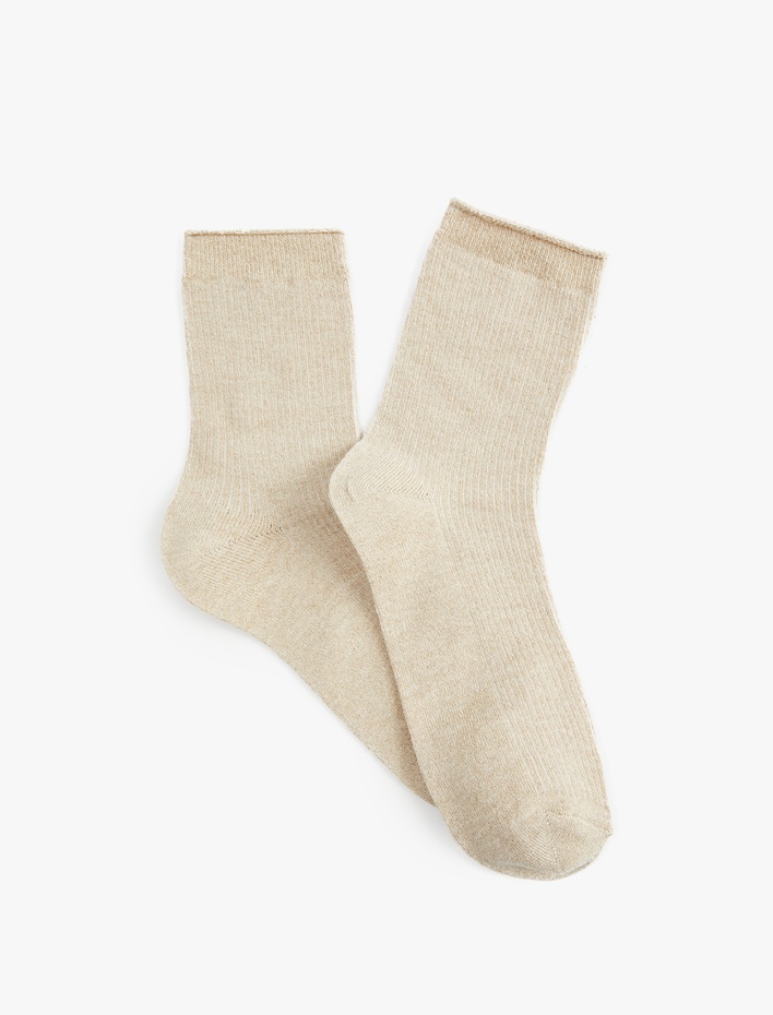 Kadın Dokulu Parlak Detaylı Pamuklu Soket Çorap