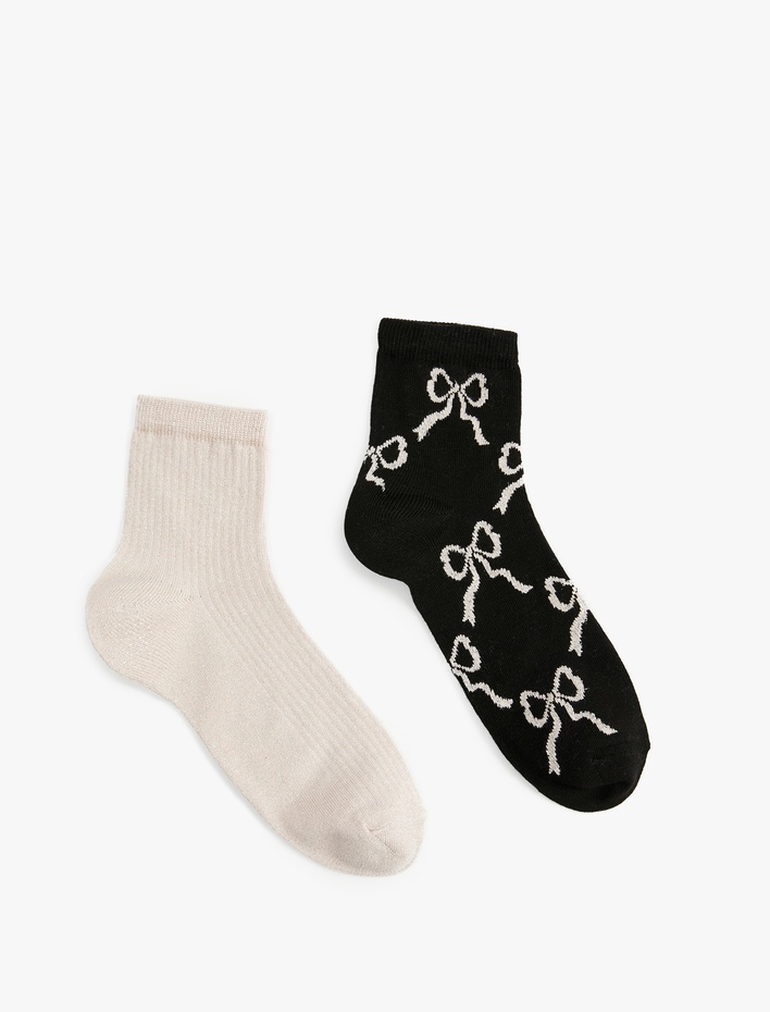 Kadın Fiyonk Baskılı Pamuklu 2'li Soket Çorap Seti