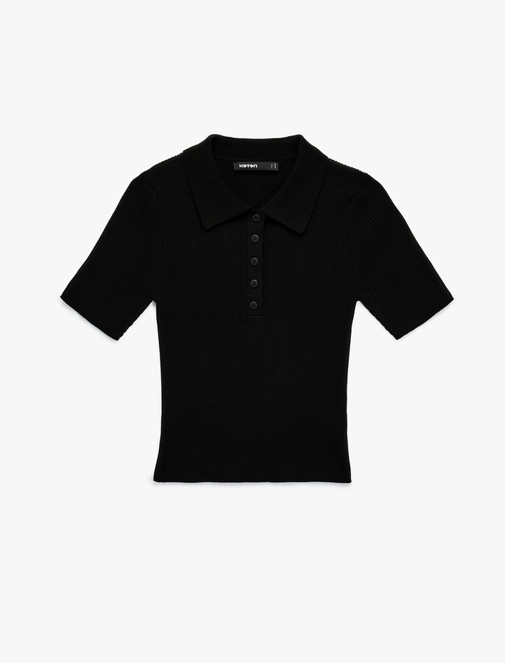  Regular Fit Yarım Düğmeli Kısa Kollu Polo Yaka Triko Kazak