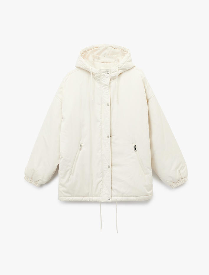  Fermuarlı Uzun Kollu Su İtici Kapüşonlu Anorak Şişme Spor Mont