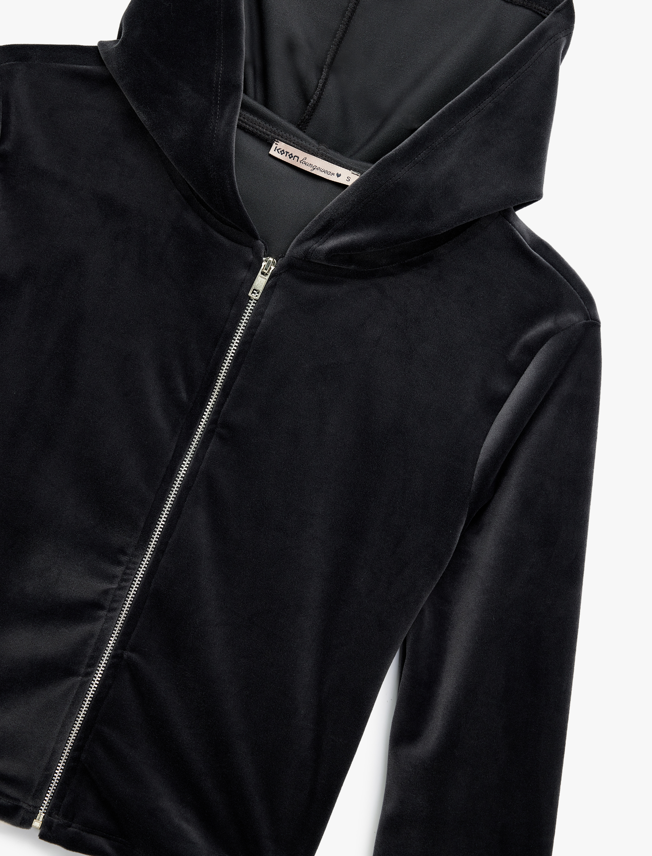 Fermuarlı Uzun Kollu Rahat Kalıp Kapüşonlu Crop Pijama Üstü