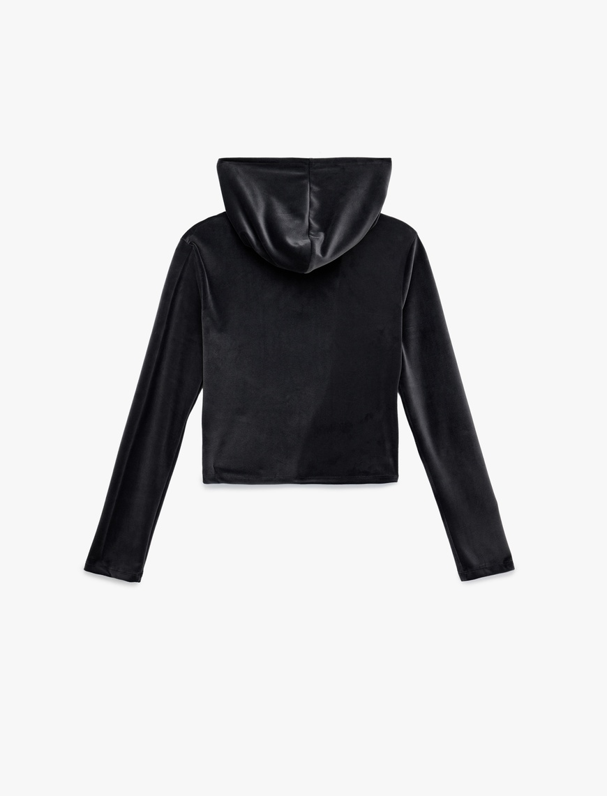   Fermuarlı Uzun Kollu Rahat Kalıp Kapüşonlu Crop Pijama Üstü