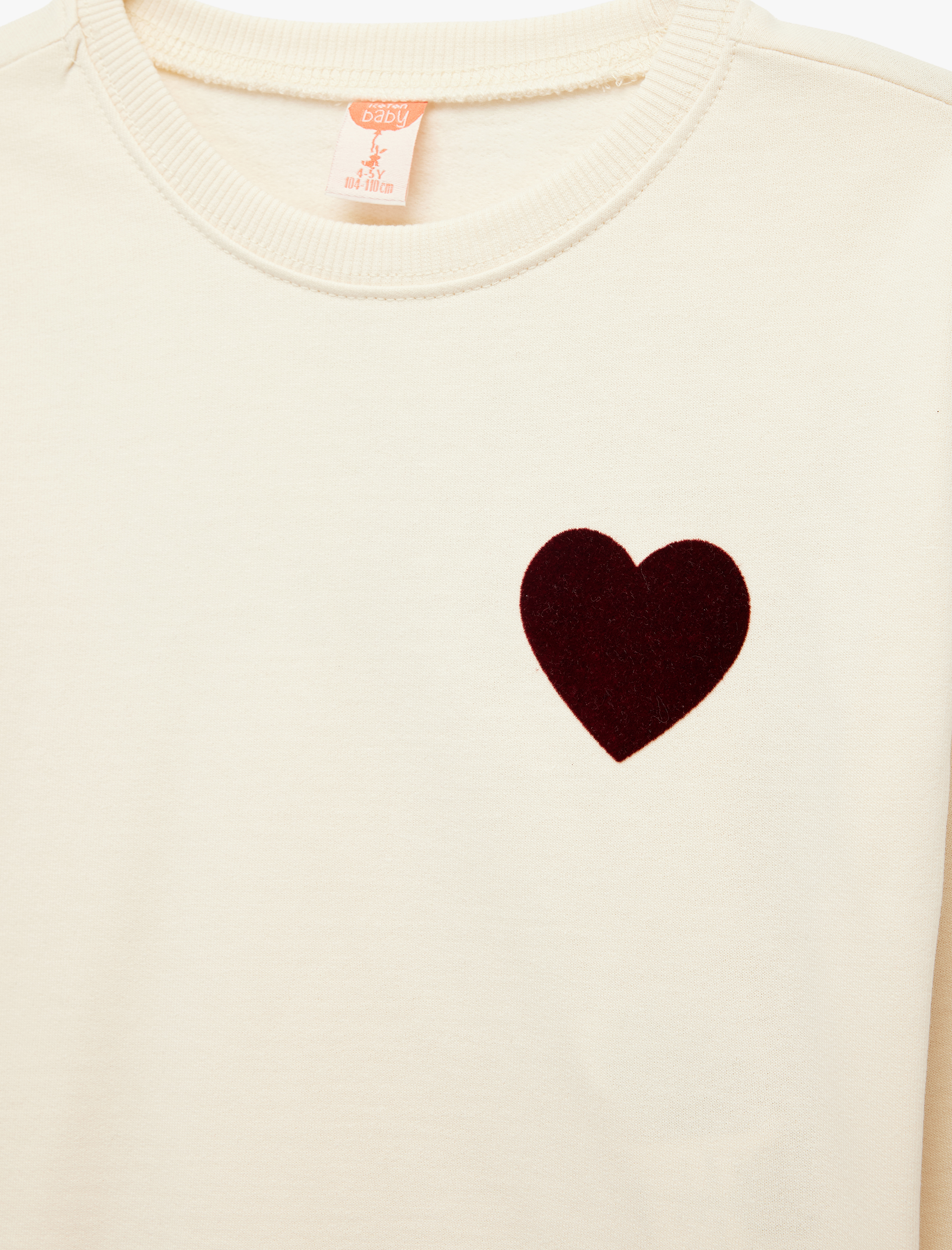  Kız Bebek Pamuklu Kalpli Baskılı Uzun Kollu Bisiklet Yaka Sweatshirt