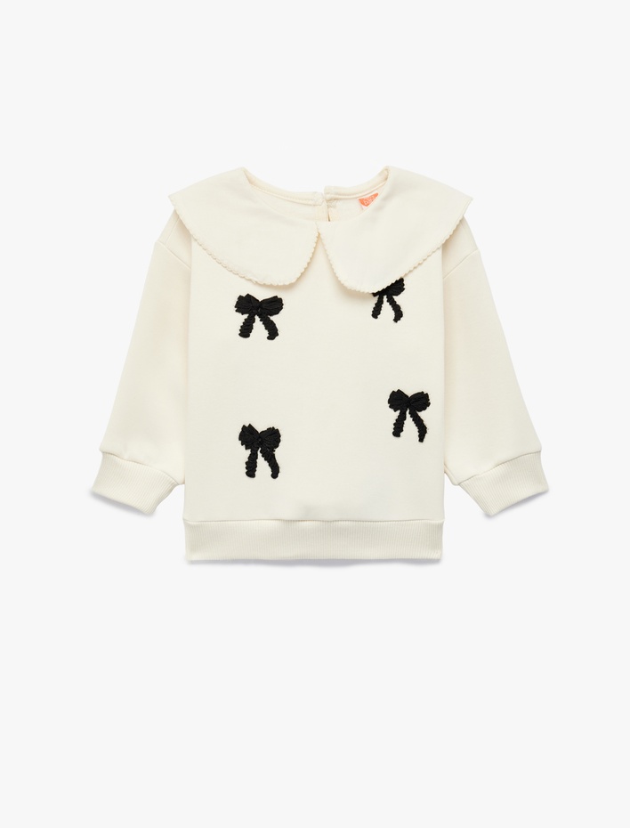 Kız Bebek Fiyonk Detaylı Uzun Kollu Bebe Yaka Sweatshirt