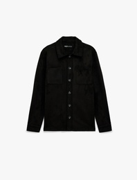 Regular Fit Uzun Kollu Cep Detaylı Klasik Yaka Suni Süet Gömlek