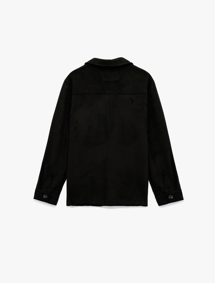  Regular Fit Uzun Kollu Cep Detaylı Klasik Yaka Suni Süet Gömlek