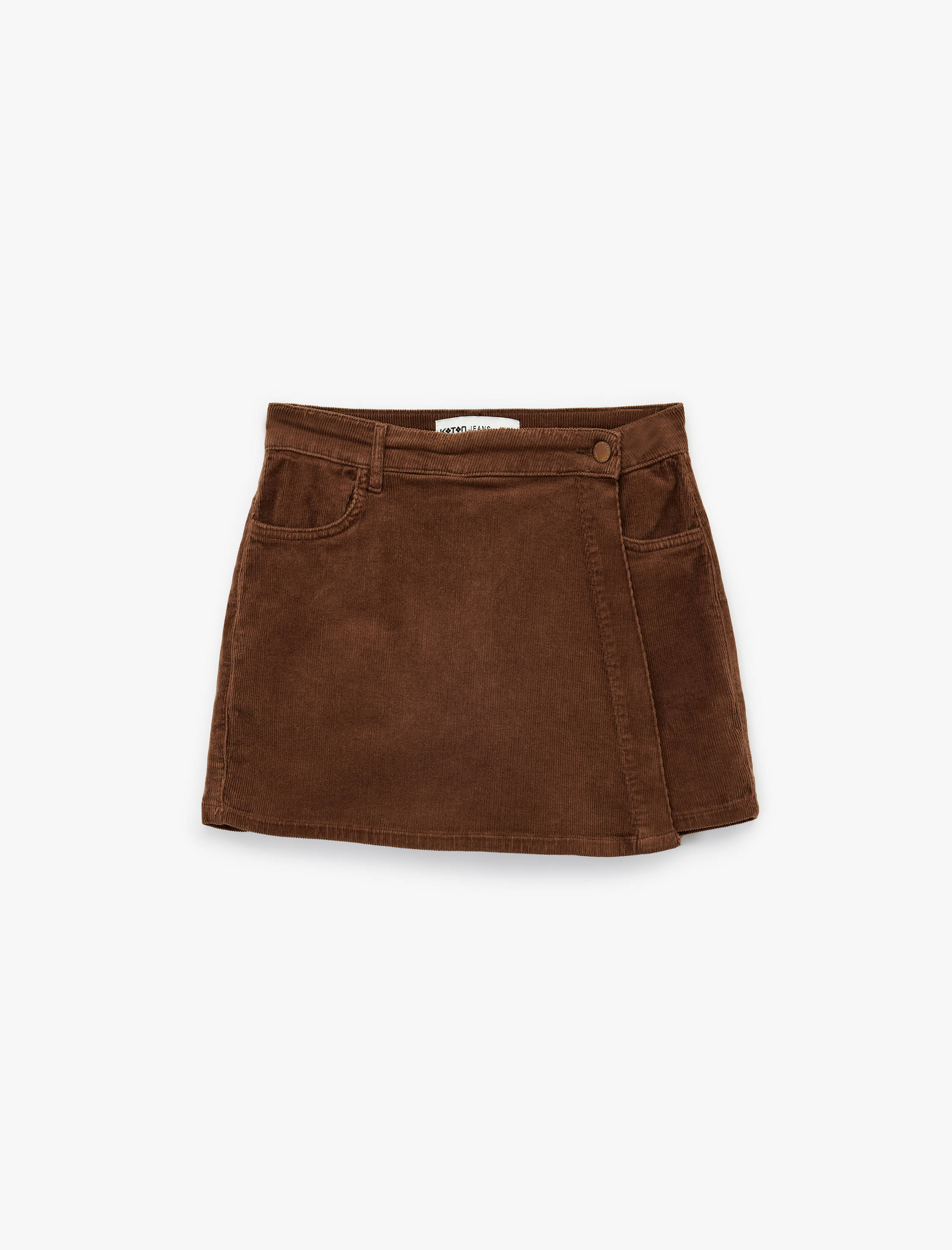   Cep Detaylı Düğmeli Kadife Mini Şort Etek