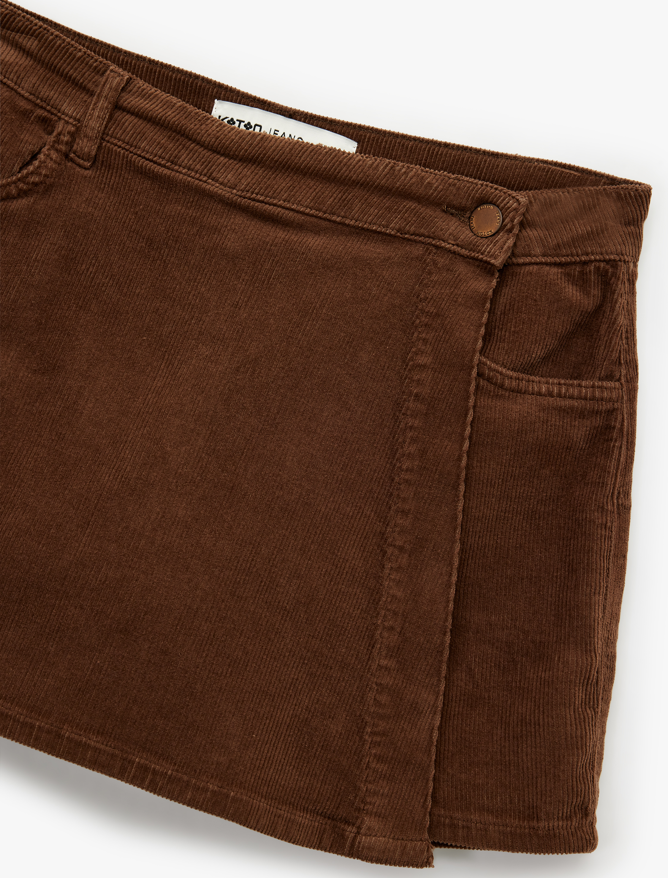   Cep Detaylı Düğmeli Kadife Mini Şort Etek