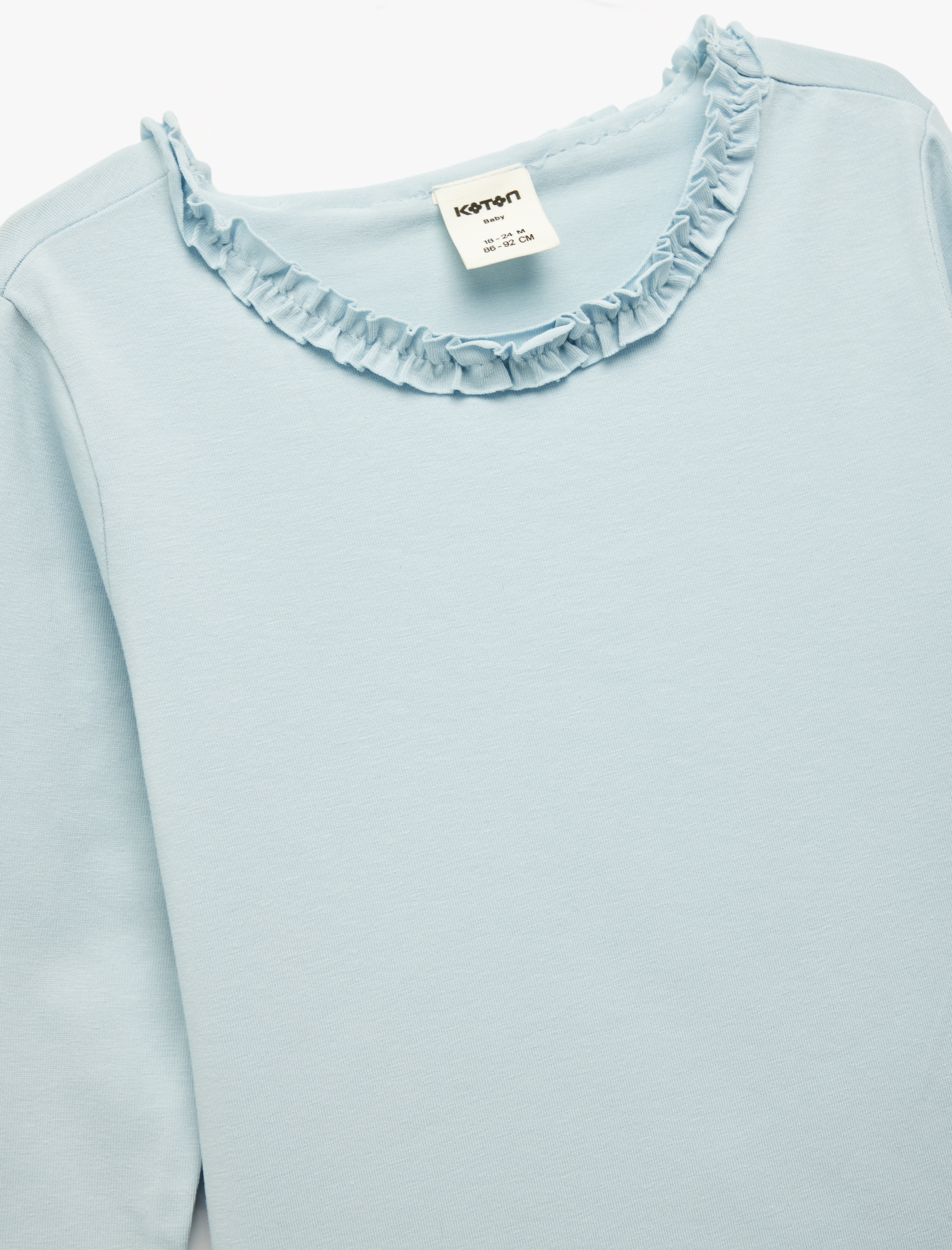 Kız Bebek Fırfırlı Uzun Kollu Bisiklet Yaka Pamuklu Basic Tişört