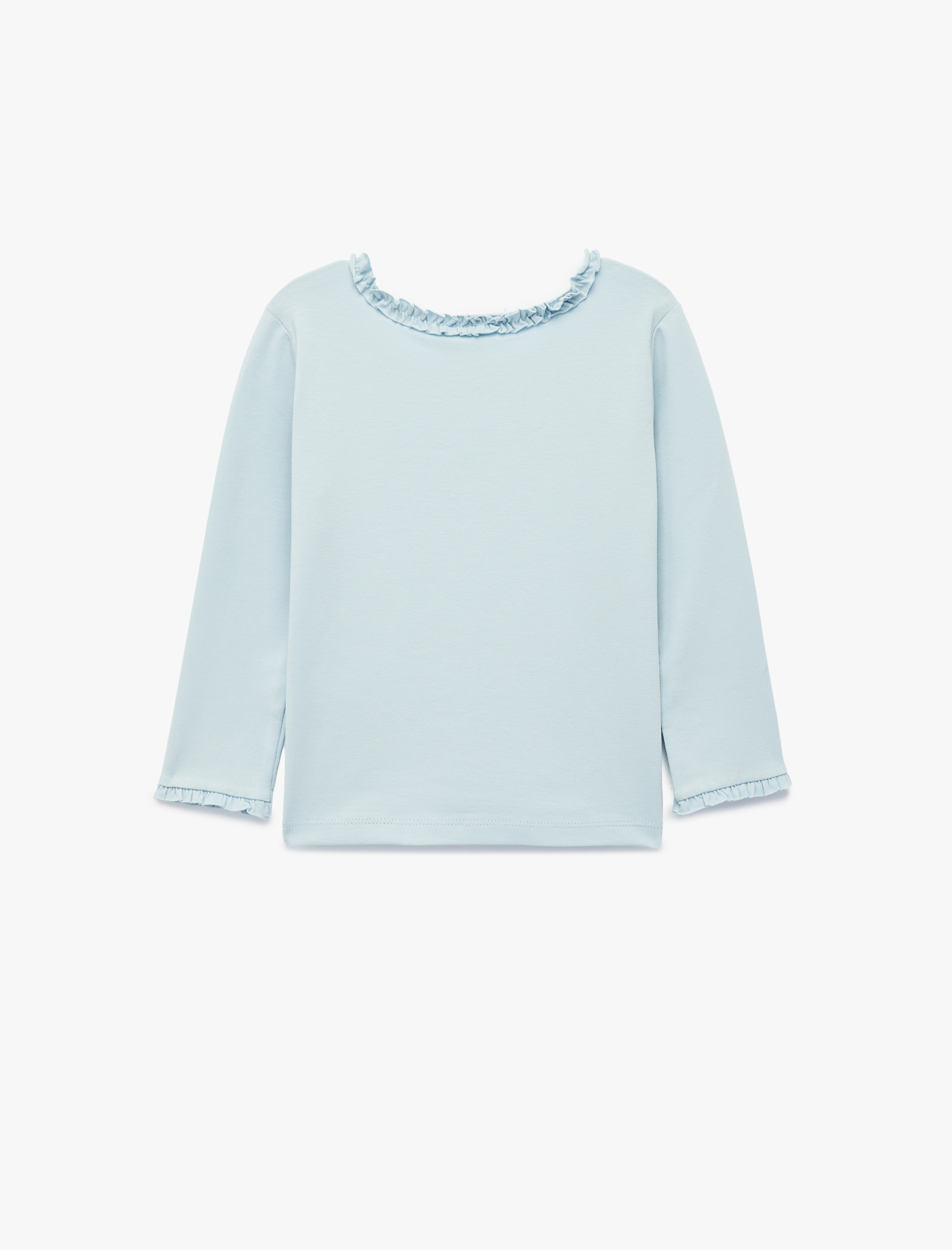 Kız Bebek Fırfırlı Uzun Kollu Bisiklet Yaka Pamuklu Basic Tişört