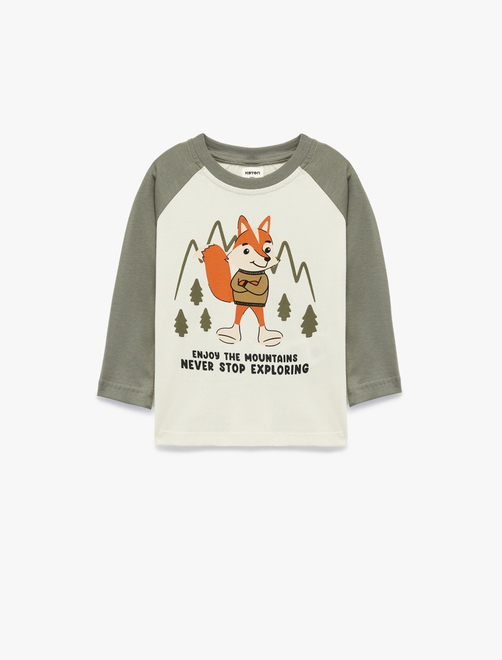 Erkek Bebek Uzun Kollu Bisiklet Yaka Baskılı Pamuklu Tişört