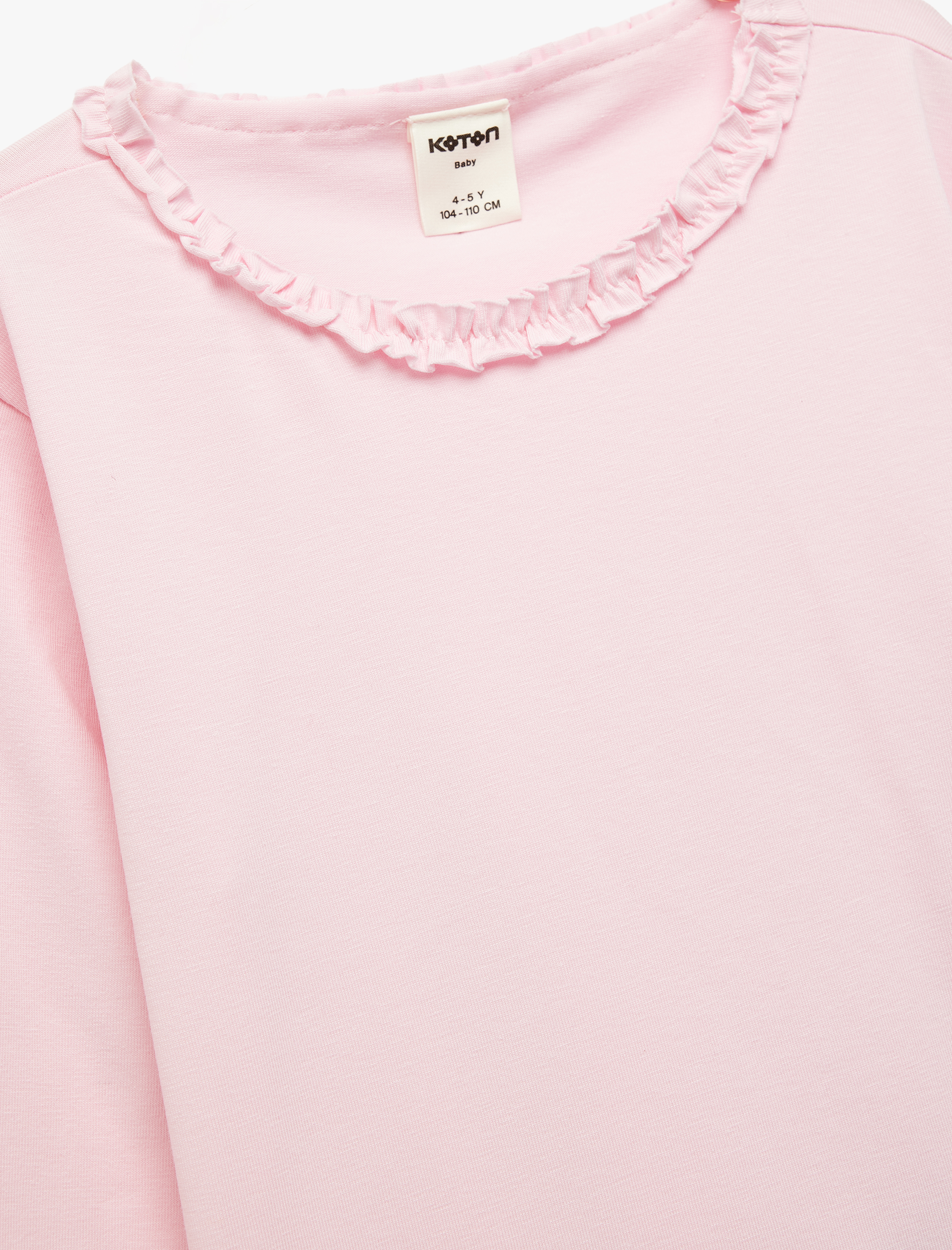  Kız Bebek Fırfırlı Uzun Kollu Bisiklet Yaka Pamuklu Basic Tişört