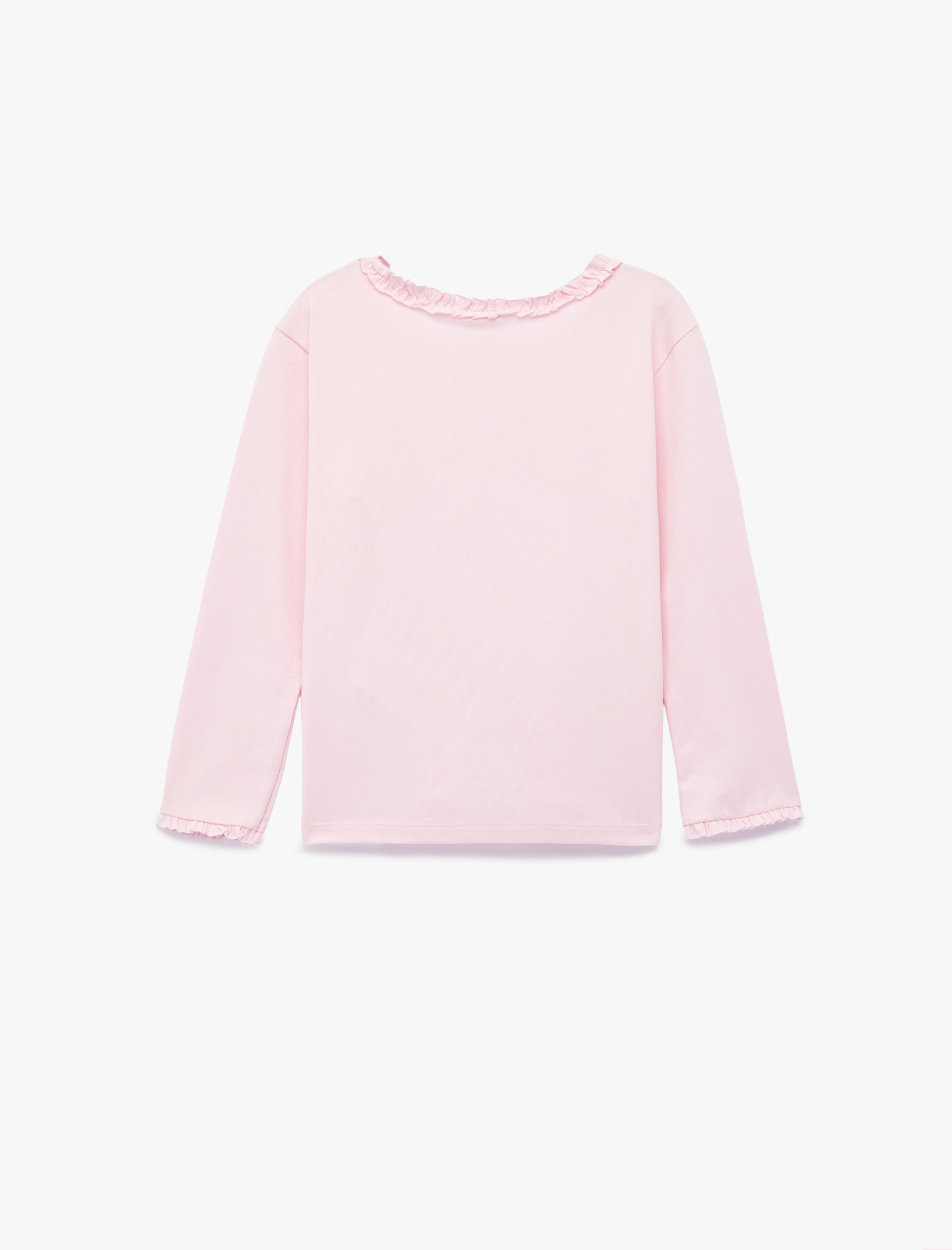  Kız Bebek Fırfırlı Uzun Kollu Bisiklet Yaka Pamuklu Basic Tişört