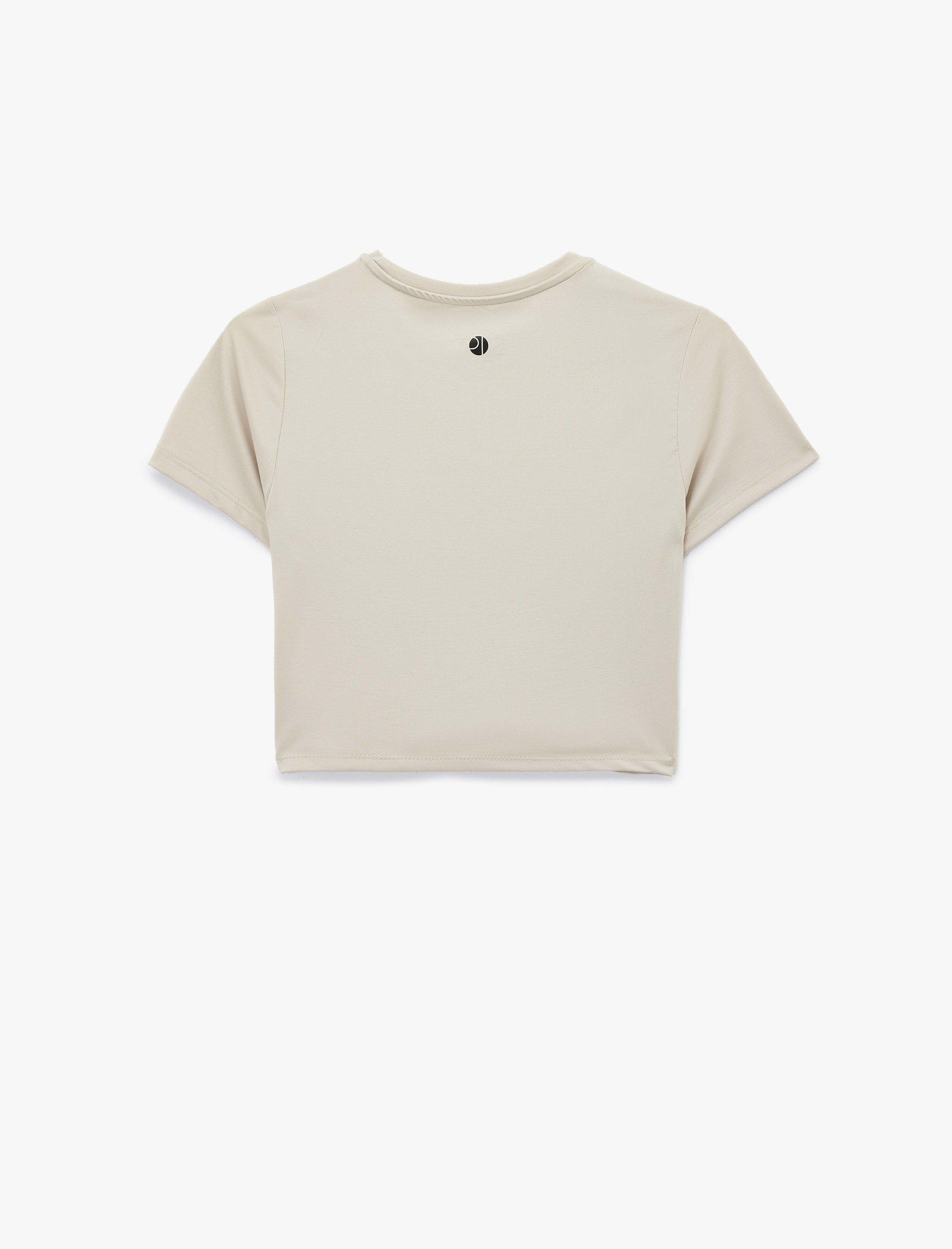 Slim Fit Kısa Kollu Bisiklet Yaka Baskılı Crop Spor Tişört