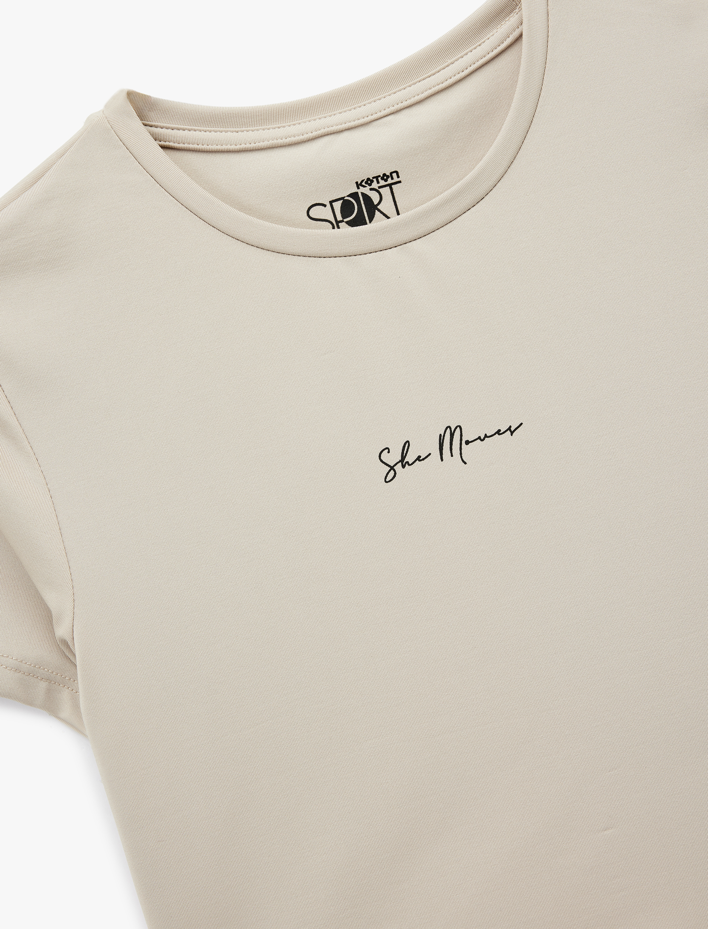 Slim Fit Kısa Kollu Bisiklet Yaka Baskılı Crop Spor Tişört