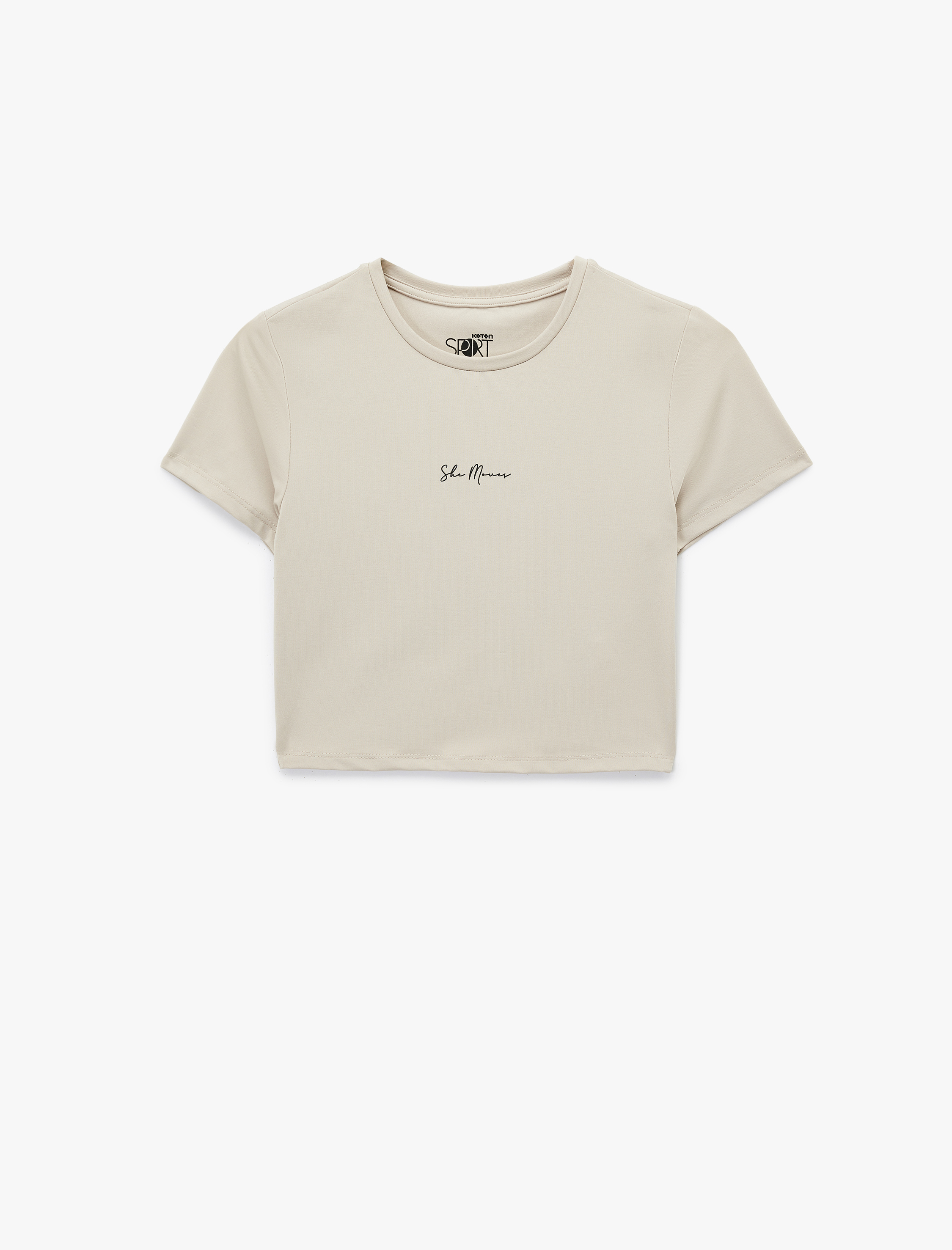 Slim Fit Kısa Kollu Bisiklet Yaka Baskılı Crop Spor Tişört