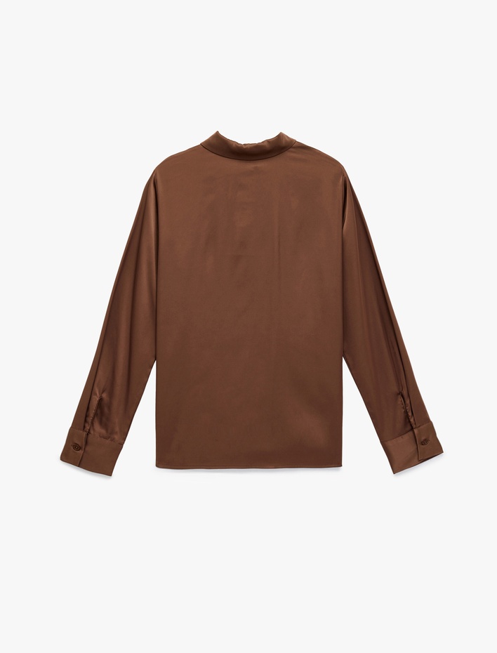  Regular Fit Düğmeli Uzun Kollu Saten Gömlek