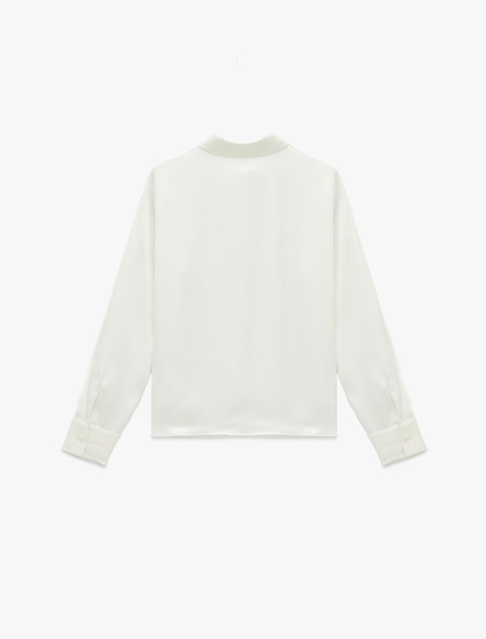  Bol Kalıp Düğmeli Klasik Yaka Uzun Kollu Saten Gömlek