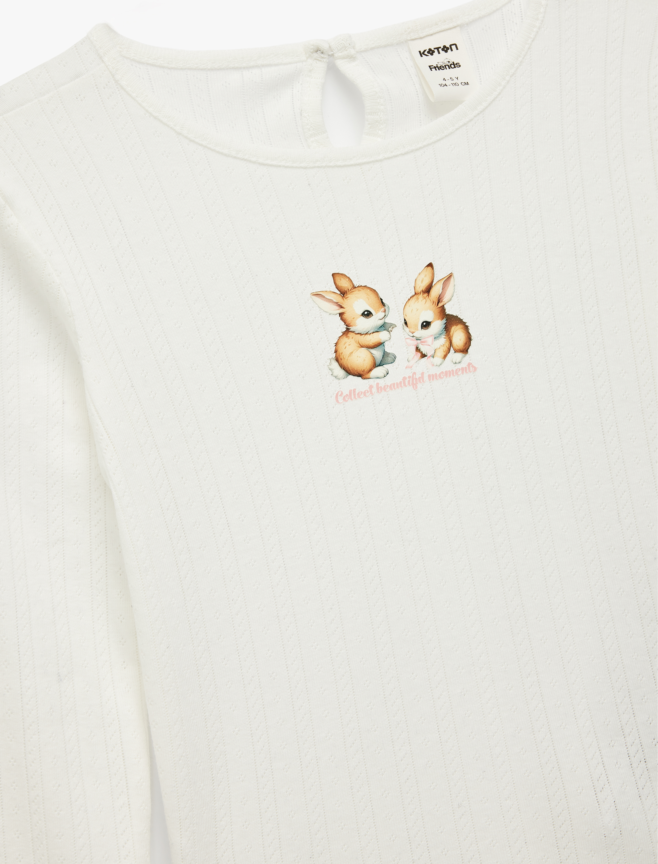  Kız Bebek Tavşan Baskılı Uzun Kollu Bisiklet Yaka Tişört