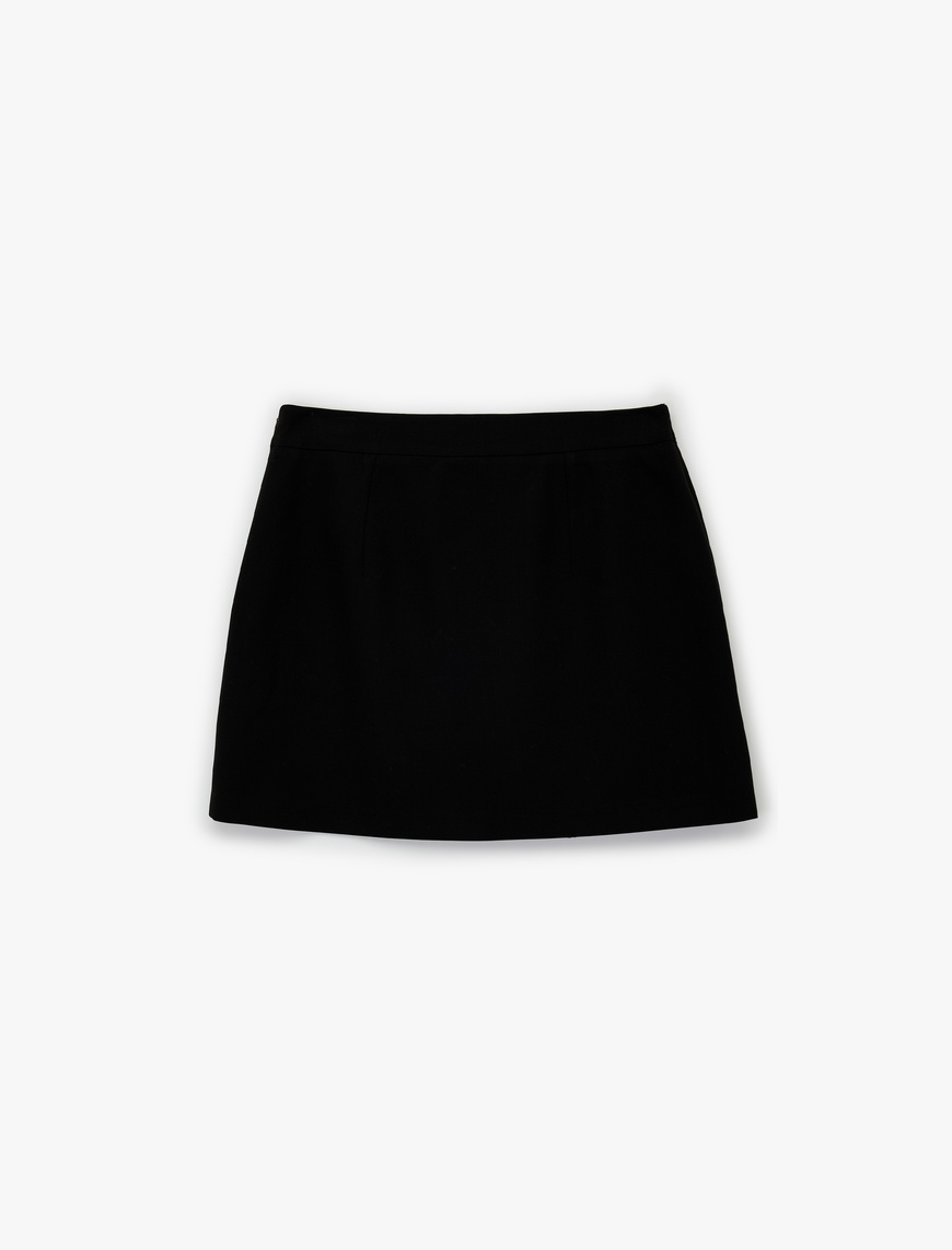   Viskon Karışımlı Düğmeli Slim Fit Kruvaze Mini Şort Etek