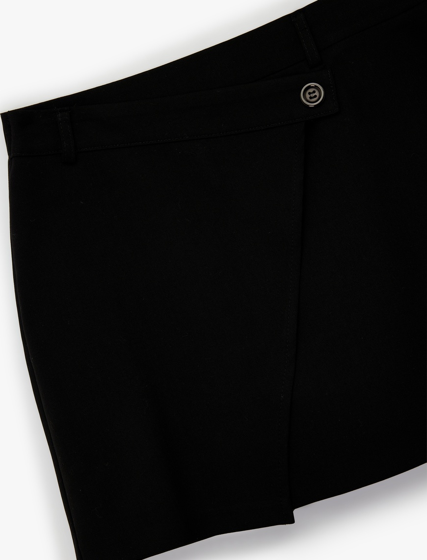   Viskon Karışımlı Düğmeli Slim Fit Kruvaze Mini Şort Etek