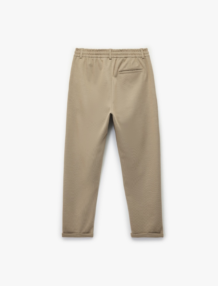  Cep Detaylı Düğmeli Pike Kumaş Beli Bağcıklı Pantolon