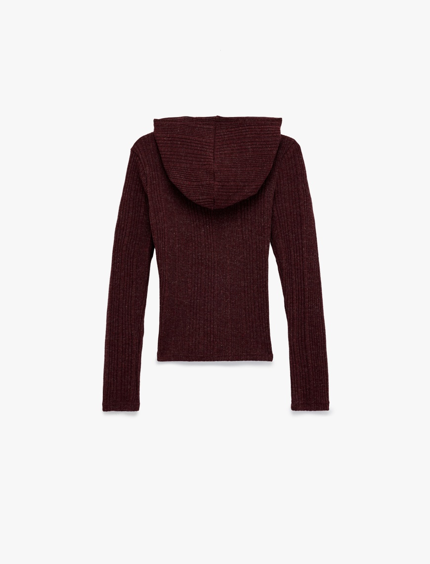   Slim Fit Kapüşonlu Uzun Kollu Dokulu Fermuarlı Hırka