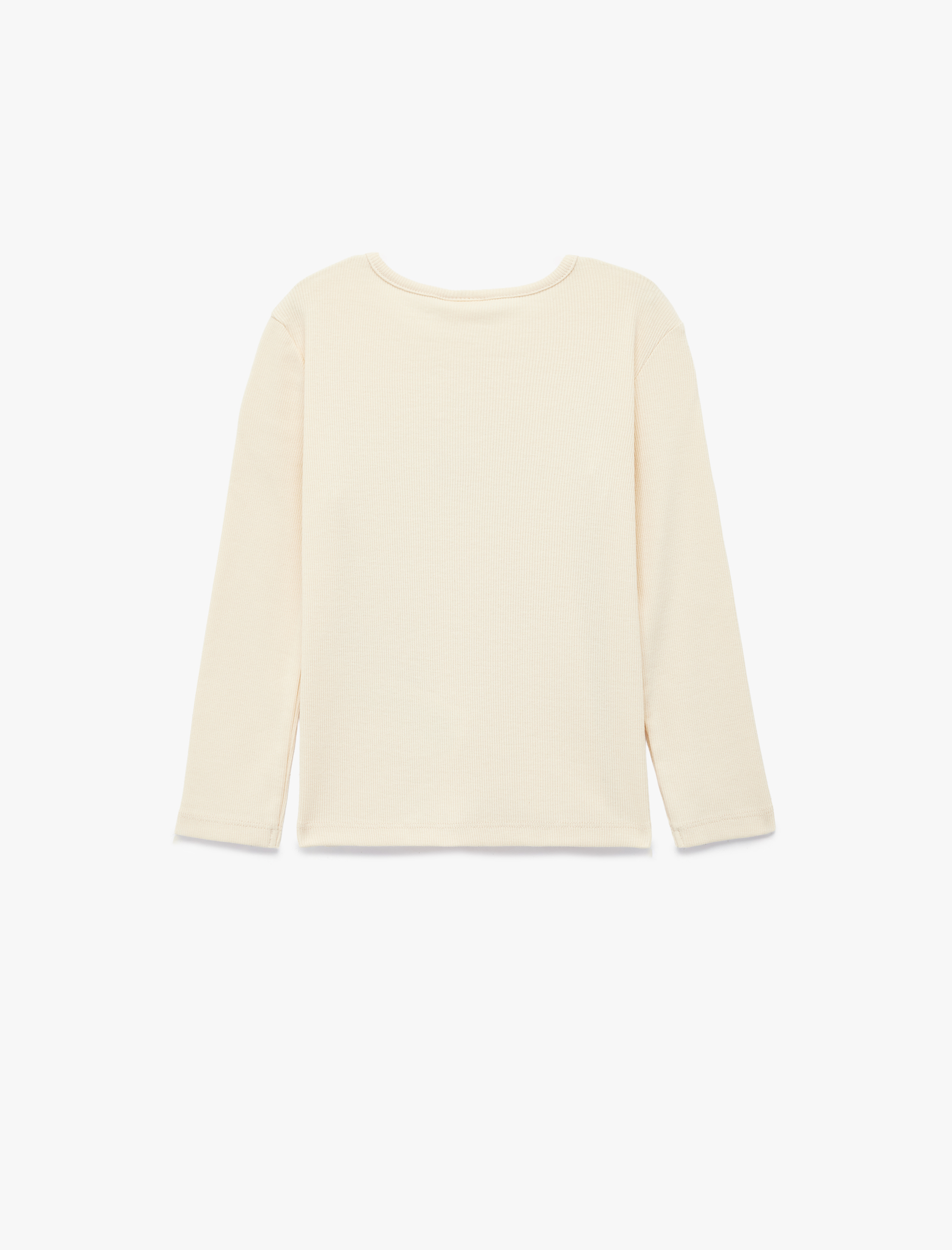  Kız Bebek Nakış Detaylı Uzun Kollu Bisiklet Yaka Pamuklu Tişört